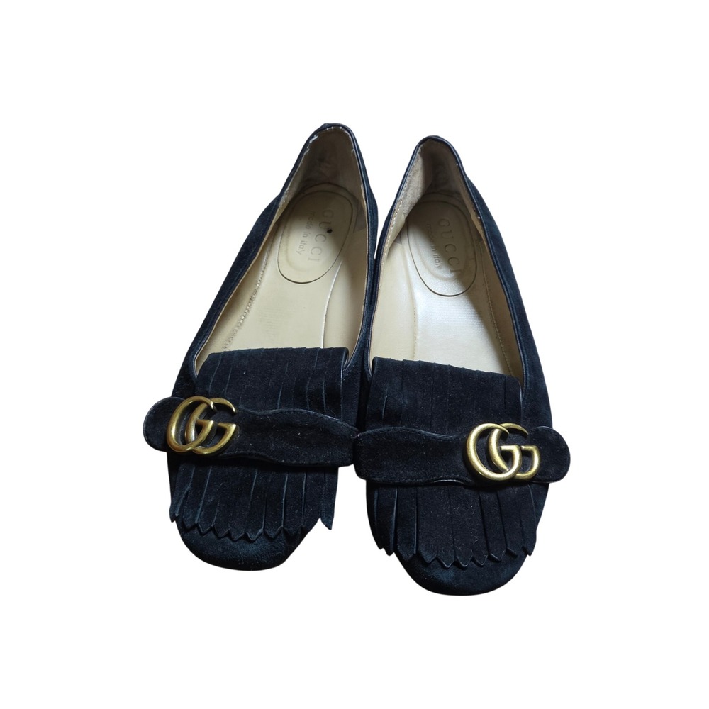 Gucci Marmont GG Suede Fringe Ballet Flats Loafers 38 US 8 Designer Chic Luxury